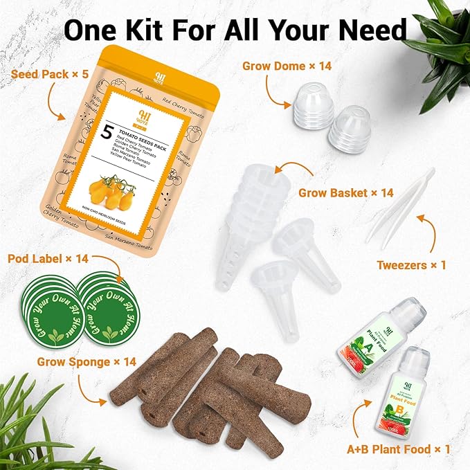 Tomato Seed Pod Kit, Grow Anything Kit for All Hydroponics Growing System, 14 Pods with 500+ Heirloom Tomato Seeds of Red & Golden Cherry Tomato/Roma Tomato/San Marzano Tomato/Yellow Pear Tomato