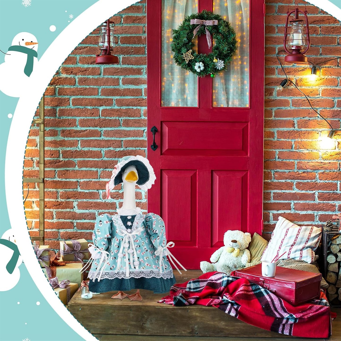 Suzile Snowman Goose Outfit Winter Dresses Christmas Clothes for 23" High Cement or Plastic Porch Goose Costume for Yard Lawn Outdoor Garden Patio Statue Xmas Holiday Decor