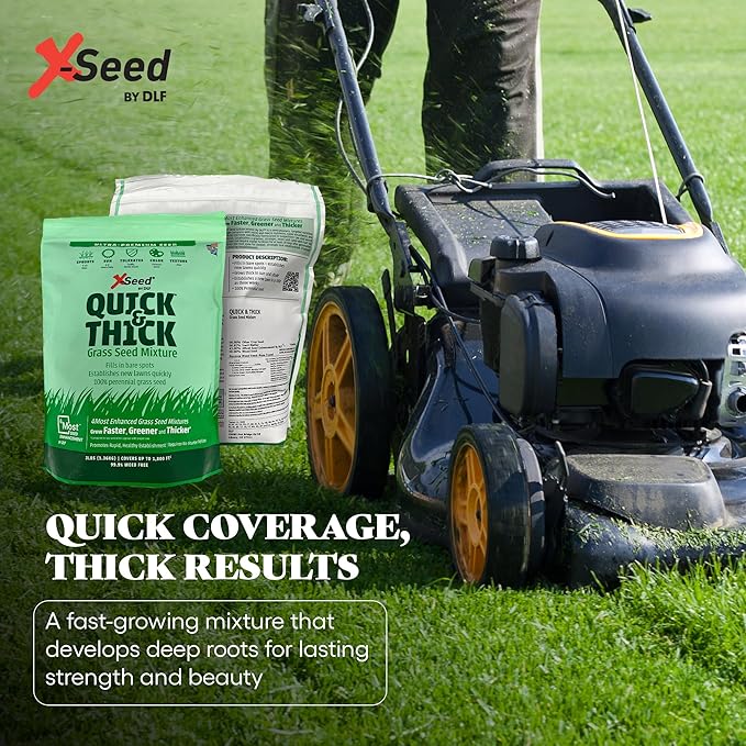 X-Seed Ultra Premium Quick and Thick Lawn Seed Mixture – Rapid Germination for Any Lawn, Dense Coverage in Sun to Shade, High-Traffic Areas, Fescue, Kentucky Blue, & Perennial Ryegrass Blend, 3lb Bag