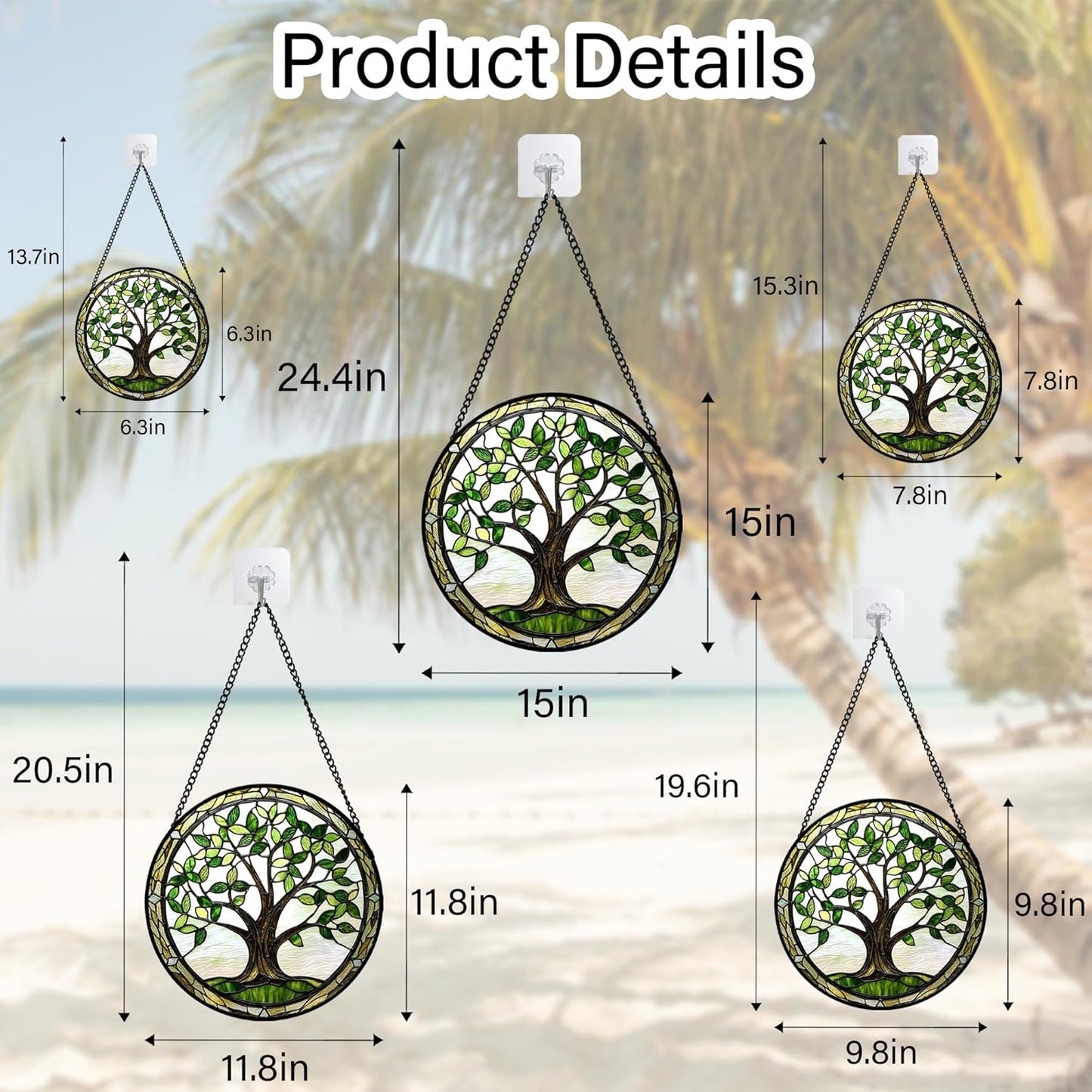 Stained Glass Window Hanging - Brown Tree Trunk Green Leaves Sun Catcher for Door Garden Home Decor Plant Suncatcher Christmas Mother's Day Birthday Gifts for Women Men Mom Nana 15 in