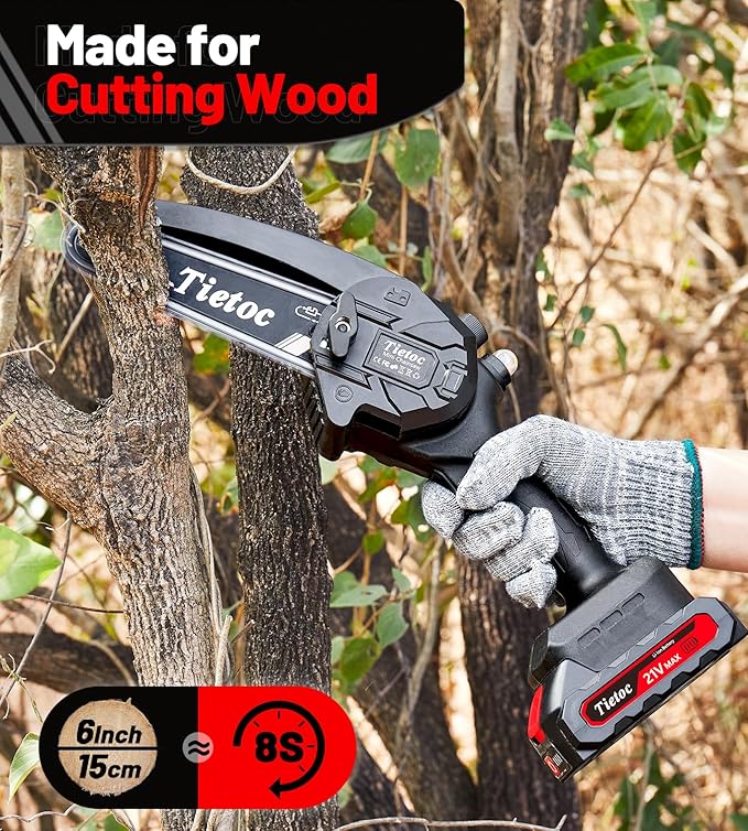 Tietoc Mini Chainsaw 6 Inch Cordless, Portable Electric Chain Saw Small Handheld Battery Powered Super Saws, Gifts for Men Women, Birthday Gift for Dad Fathers Husband Him Her Mom Mothers Grandparent