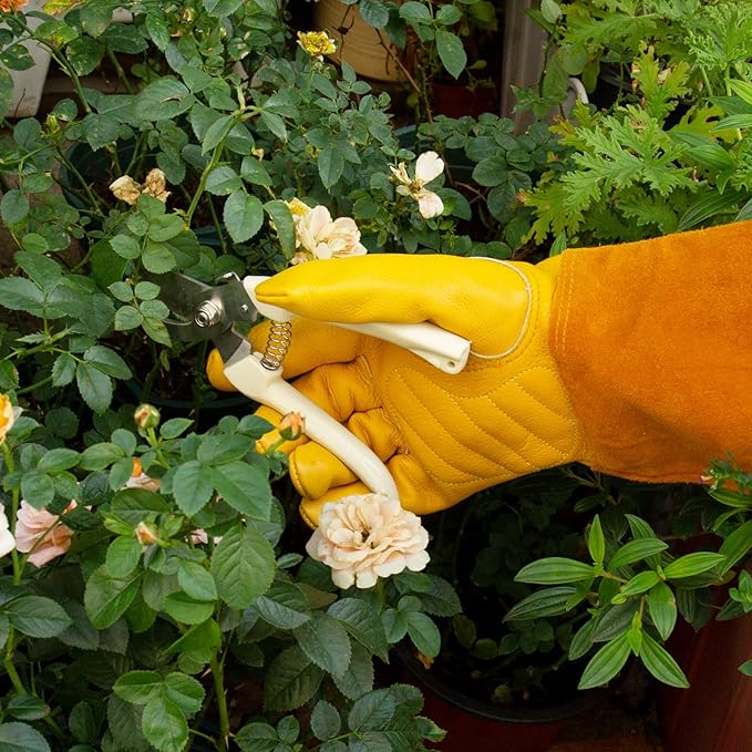 Acdyion Gardening Gloves for Women/Men Rose Pruning Thorn & Cut Proof Long Forearm Protection Gauntlet, Resistant Thick Cowhide Leather Work Garden Gloves