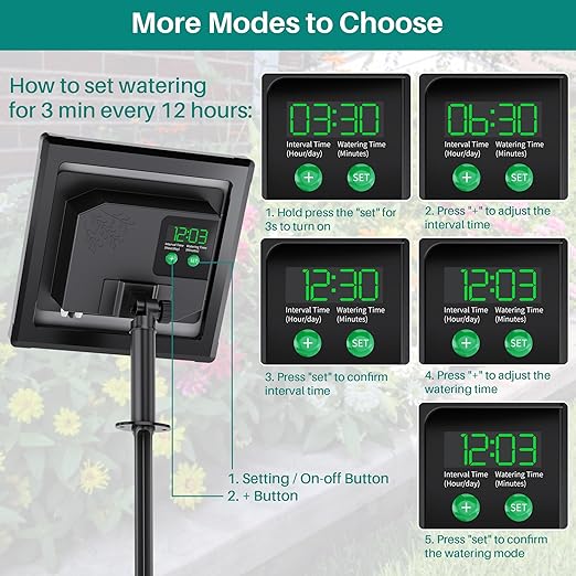 Biling Solar Drip Irrigation System, 3W Drip Irrigation Kit Digital Programmable Smart Watering for 15 Potted Plants Outdoor Indoor Garden