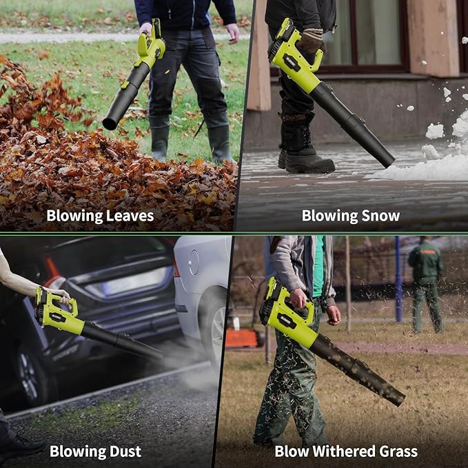 Leaf Blower, 21V Cordless Electric Blower with 2 2.0Ah Batteries and 1 Hour Fast Charger, Lightweight Leaf Blower for Patio Cleaning, Lawn Care, Blowing Fallen Leaves and Dust, etc.