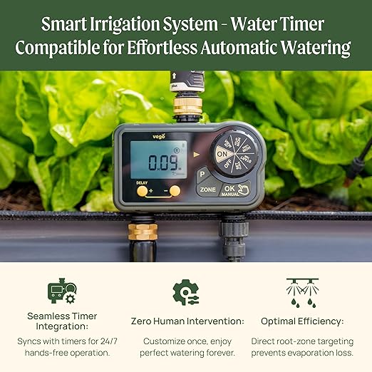 Vego Garden Irrigation Kit - Drip Irrigation System for Raised Garden Beds, Efficient Watering Solution for Vegetables, Flowers, and Plants, Easy DIY Installation (Large)