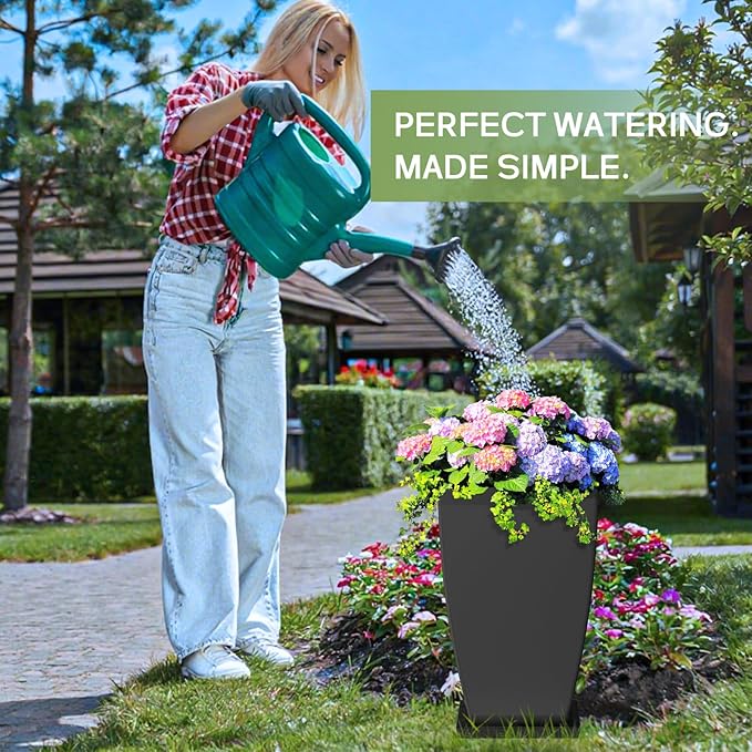 21" Tall Outdoor Planters Set of 2,Front Porch Planter Pots with Drainage Design Holes for Patio, Porch, Garden, Indoor,Black