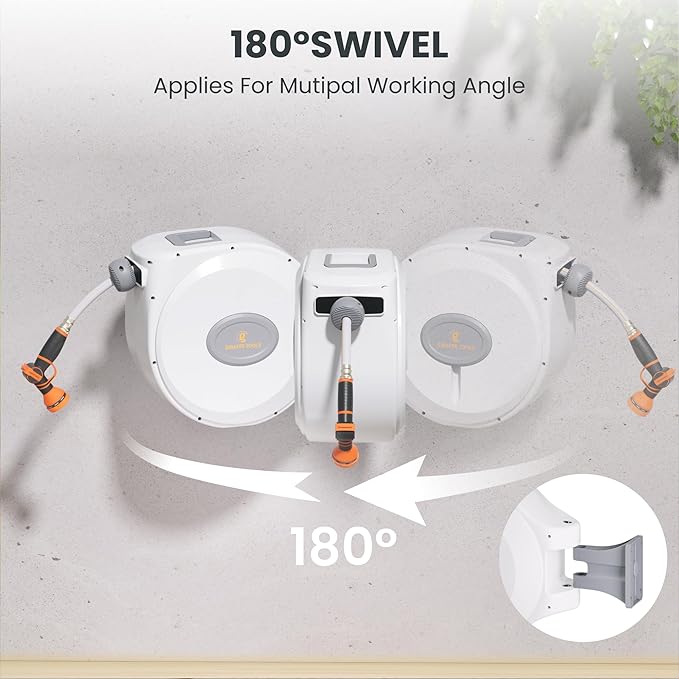 Giraffe Tools CW20 Retractable Garden Hose Reel 5/8" x 60 ft Heavy Duty Water Hose Reel, Swivel Bracket, Any Length Lock, Light Grey