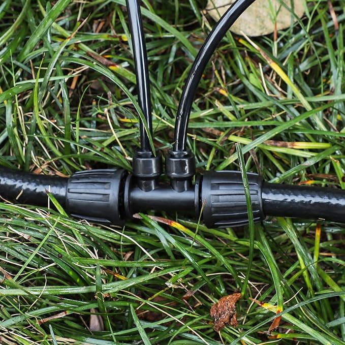 Bonviee 10 Pack 1/2” to 1/4” Reducing Tee Connectors, Split 1/2” Tubing into Two 1/4” Branches, Push-to-Connect Quick Install Drip Irrigation Fittings, Leak-Proof Adapter for Garden, Lawn, Greenhouse