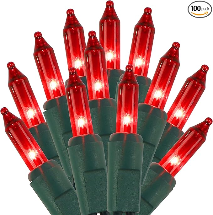 Red Christmas String Lights, 100 Count, Incandescent Mini Christmas Lights, Connectable Xmas Tree Light for Indoor Outdoor Garland Birthday Holiday Wedding Festival Party