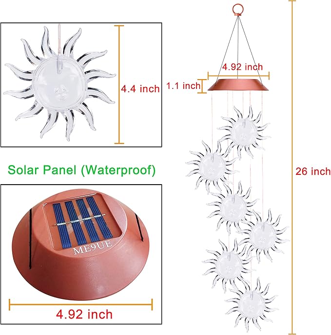 ME9UE Solar Sunflowers Wind Chimes, Outdoor Waterproof Mobile Romantic Color-Changing LED Solar Powered Wind Chimes Lights for Home, Yard, Night Garden, Party, Festival Decoration, Valentines Gift