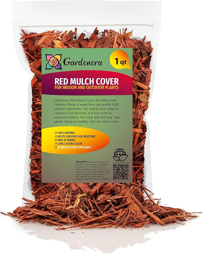 Gardenera Premium Red Mulch Cover - Enhance Your Landscape with Vibrant Color and Nutrient-Rich Benefits - 1 Quart