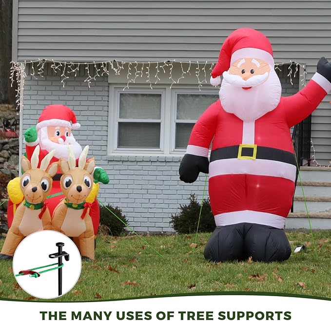 Kingsyard Heavy Duty Tree Stake Kit, 3 Pcs 12 Inch Steel Tree Stakes and Supports for Leaning Young Trees Straightening Kit Against Bad Weather, with 6Pcs Straps & 6Pcs 13ft Anchor Ropes