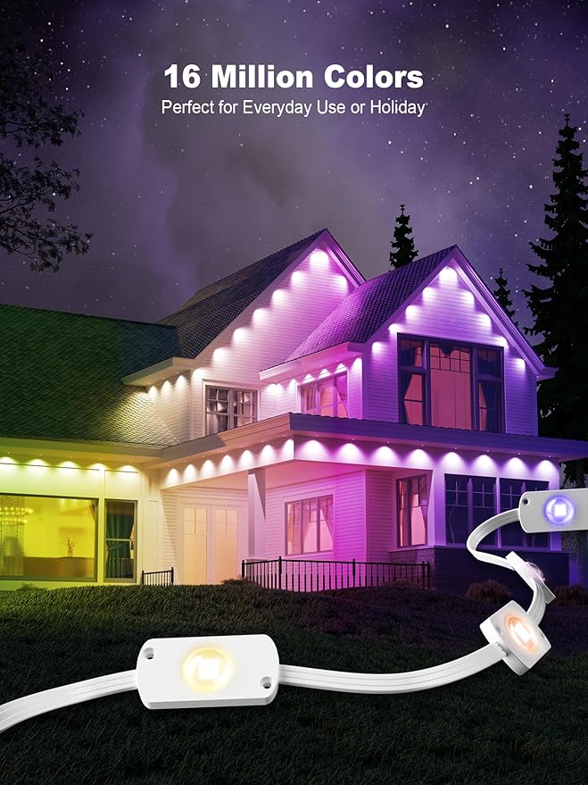 Brizled Essential Smart Permanent Lights, 150ft 90 LED RGB Permanent Outdoor Lights Work with Alexa & Google, APP Control Smart Christmas Light IP67 Waterproof Outdoor Eave Light for Xmas Halloween