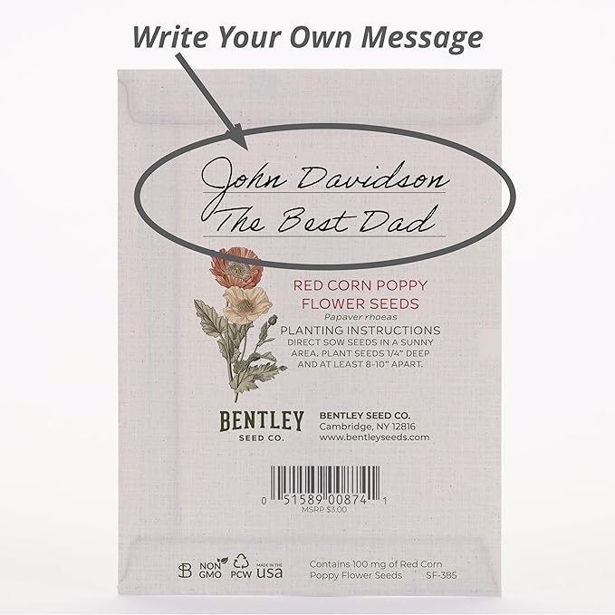 Bentley Classic Vintage Art Poppy Packets, Thinking of You Flanders Corn Seeds, Thoughtful Illustrated Flower Design, Eco-Friendly Hand Out, Sentimental Gift, 25 Pack