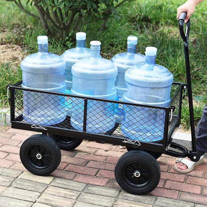 Wagon with Removable Sides Can be Used in Farms, Warehouses etc l Garden Dump cart- A Must-Have for Your Dream Garden Garden Essential- Dump cart Solid Wheels (Black Solid Wheels)
