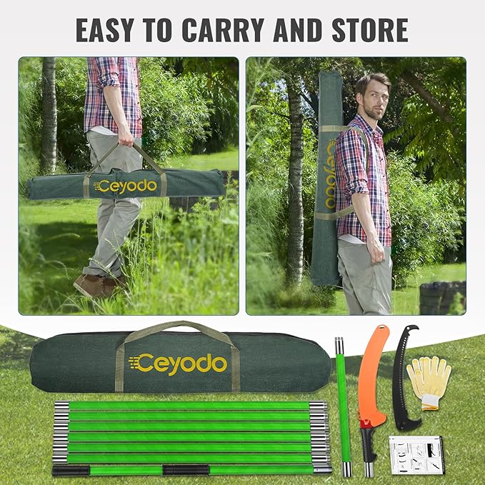 Manual Pole Saw 27ft Extendable Tree Pruner Manual Branches Trimmer Tree Branch Garden Tools Loppers Hand Pole Saws with Lightweight 8 Fiberglass Handles, for Pruning Palms and Shrubs