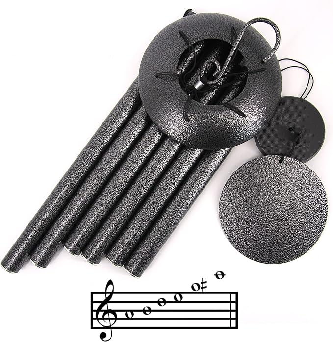 Sympathy Memorial Wind Chimes, 36' with 6 Metal Tubes, Outdoor Deep Tone for Garden, Christmas Hanging Decor - Black Grey