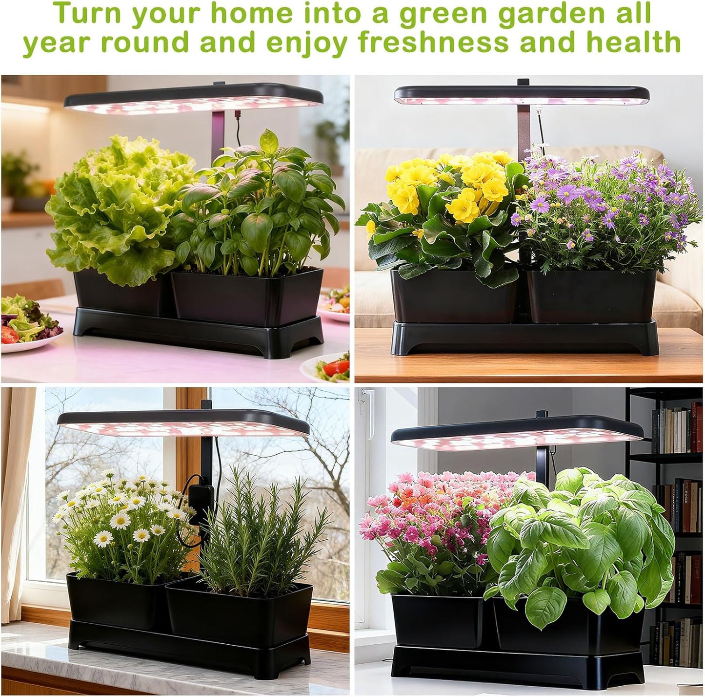 Indoor Garden Led Grow Light, Full Spectrum LED Grow Lamp for Indoor Plants with Intelligent Controller, Height Adjustable, Ideal for Home Desk Plant Lighting (Black, 16 * 6.3 * 7.1 inch)