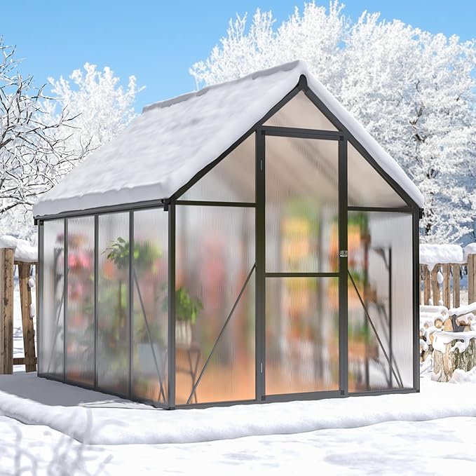 Greenhouse 6×7.5 FT, Quick Setup Polycarbonate Greenhouse for Outdoors with Roof Vent, Walk in Green Houses for Outside for Outdoor Garden Backyard, Black
