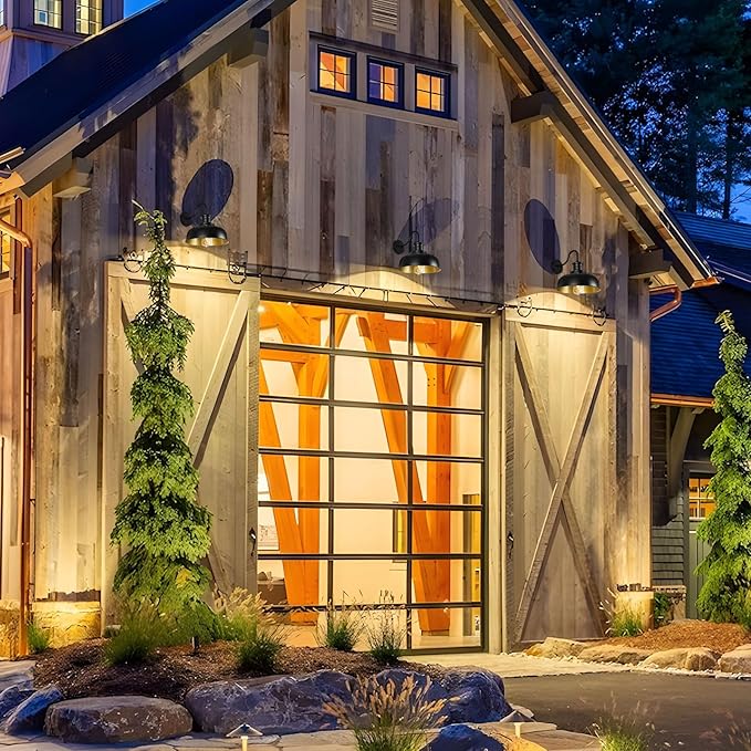 Solar Barn Light for Outside, Gooseneck Outdoor Wall Lights Solar Powered, Farmhouse Exterior Wall Sconce, Industrial Outside Lighting Fixture, Rustic Lantern for Garage, Barn, Shed, RZSR007 BK