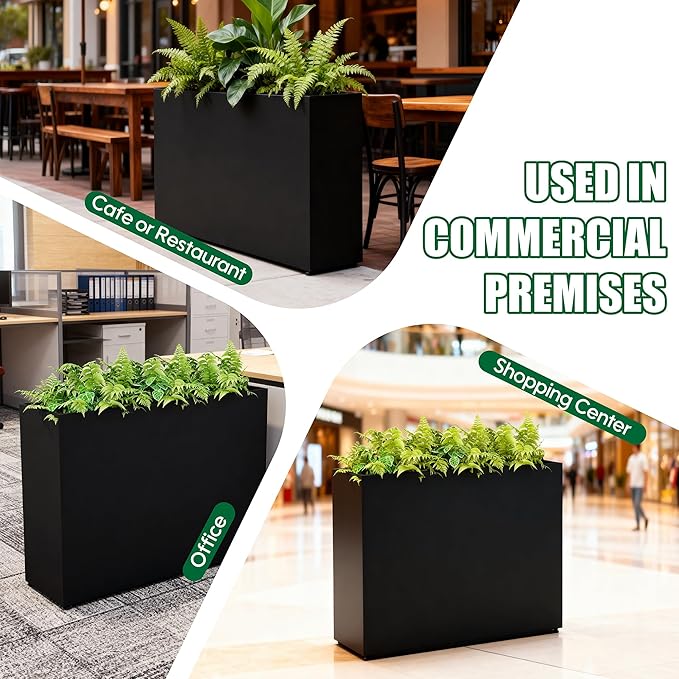 Large Metal Planter Box for Outdoor 38"Lx13"Wx30"H, Tall Rectangular Planters for Outdoor Patio/Porch/Cafe, All-Weather Durable Galvanized Steel, Modern Design for Plants, Flower,Garden, Black