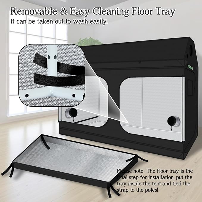 zazzy 4x8 Grow Tent, 96"x48"x72" Roof Cube Indoor Plant Grow Tents with Observation Windows, Lightproof Roof Cube Mylar Hydroponic Growing Tent with Floor Tray Plant Growth