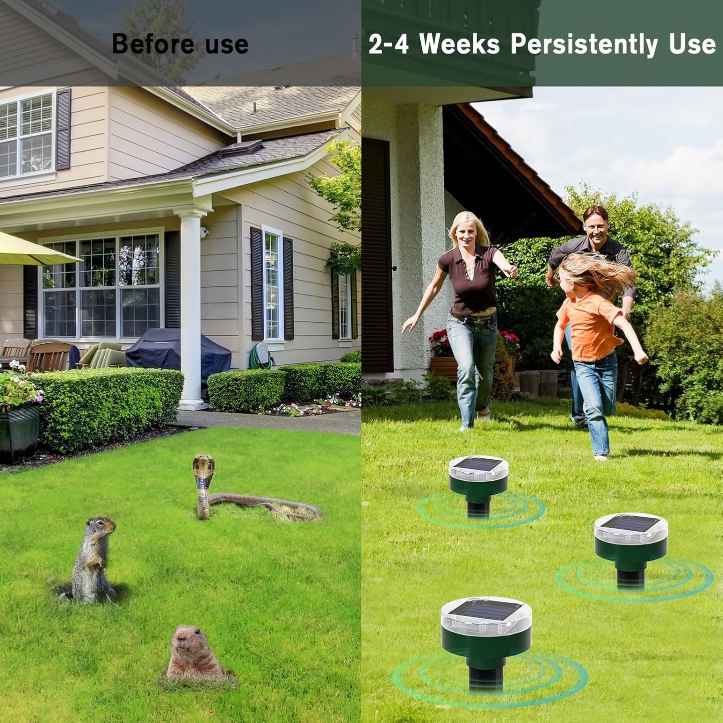 Mole Repellent 10 Pieces,Solar Powered Mouse Repellent Waterproof Rodent Gopher Repellent,360° Mouse Control Outdoor Mole Repeller for Garden Yard & Patio,Green