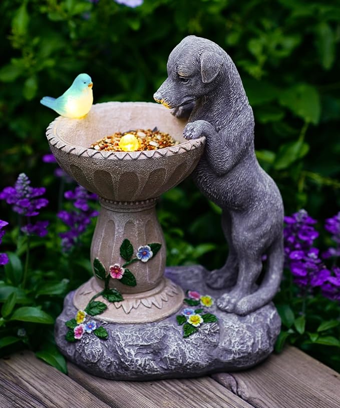 Dachshund Dog Statues for Bird Bath: Outdoor Sculptures for Garden Lawn Patio Yard Balcony Porch - Unique Gifts for Mother Grandma Women