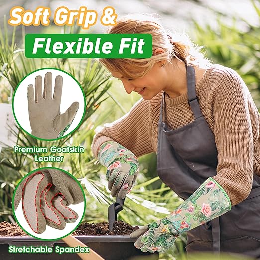 HLDD HANDLANDY Long Gardening Gloves, Thorn Proof Rose Pruning Gloves for Men & Women, Heavy Duty Garden Gloves for Cactus & Blackberry, Great Gift for Gardeners