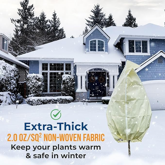Plant Covers Freeze Protection, 2 Packs 40''W x 47''H Shrub Jackets with Zipper and Drawstring, Frost Cloth for Winter, Outdoor Plant Blankets for Cold Weather
