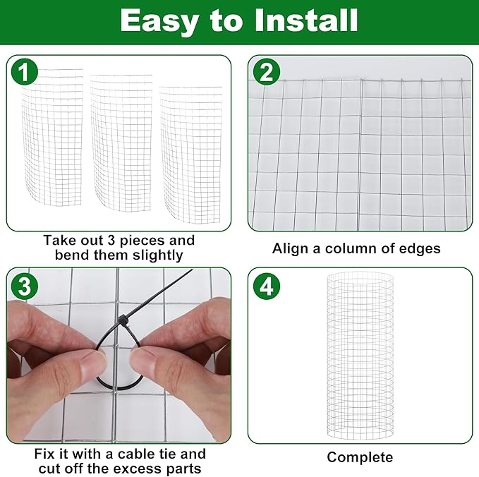 winemana 12 Set Garden Plant Protector Cage, 24x12 in Metal Wire Protectors for Plants, Protection Cages with Stakes & Nylon Ties, Animals Barrier to Keep Rabbit & Chicken Away from Flower Vegetables