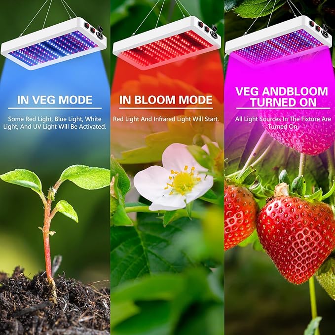 B1000W LED Plant Grow Light Dimmable,Best Grow Lights for Indoor Plants Full Spectrum, Seed Starting Seedlings Vegetable Hanging Growing Lamps, Double Switch Grow Light for Indoor Plants