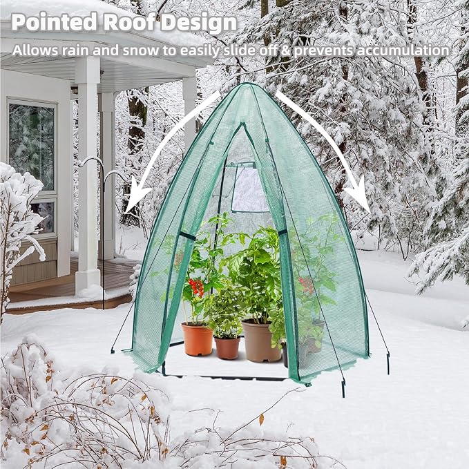 Portable Plant Protector from Animals, Ohuhu Greenhouse for Outsides with Durable PE Cover, Heavy Duty Green House with Zippered Door Mesh Window for Vegetables Flowers Fruits Herbs, 63x54x71 Inch