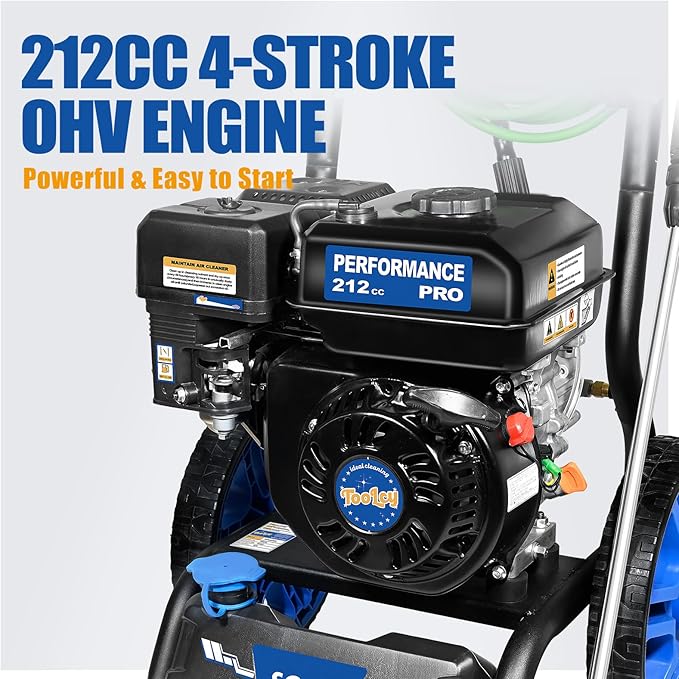 TOOLCY 3400 PSI Gas Pressure Washer, 2.8 GPM Gas Powered Power Washer with Soap Tank, Reinforced Pump & 212cc OHV Engine, 35 FT Pressure Hose, Quick Connect Swivel Pressure Gun, 5 Nozzles for Homes