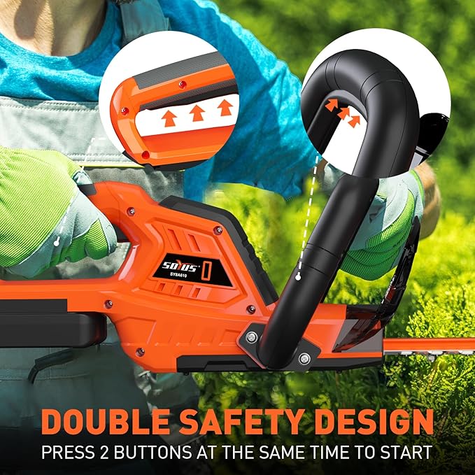 SOYUS Hedge Trimmer Cordless, 20V Electric Hedge Trimmers with 22 Inch Dual Action Blades and 3/4" Cutting Capacity, 2.0Ah Battery and Fast Charger Included