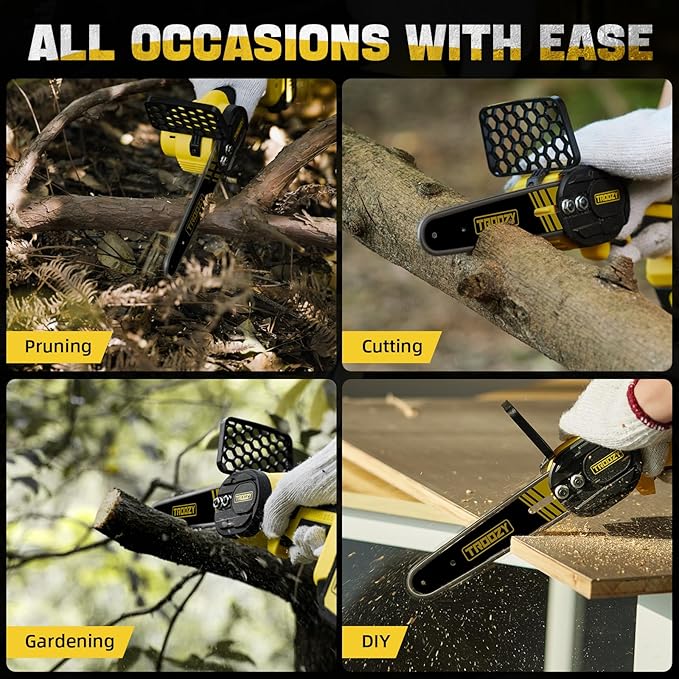 Mini Chainsaw Cordless 6 Inch 3000mAh Battery Powered Electric Brushless Handheld Chain Saws, Up To 100minX2 21V, Saw Pruning Shears Chainsaw for Tree Branches,Courtyard,Household and Garden
