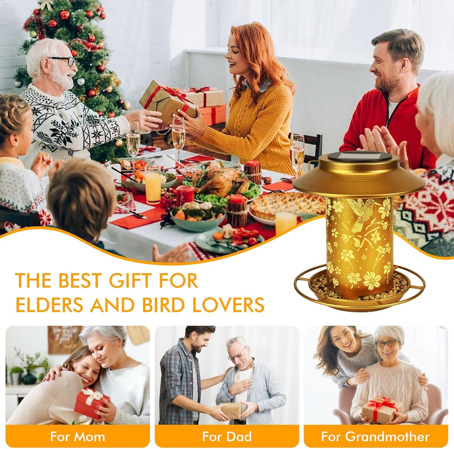 Solar Bird Feeders Outdoors Hanging - Metal Waterproof Outside Wild Bird Feeders Solar Garden Lantern Ideal Gift for Bird Lovers, Women and Mom, Decoration for Yard, Patio, Lawn