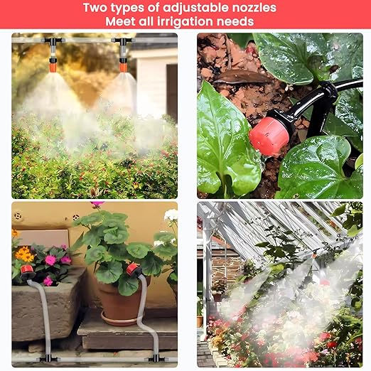 100ft Drip Irrigation System with 50 Adjustable Sprinklers – Automatic Garden Watering System for Outdoor Plants, Lawns, Flower Beds – Efficient Water-Saving Sprinkler System