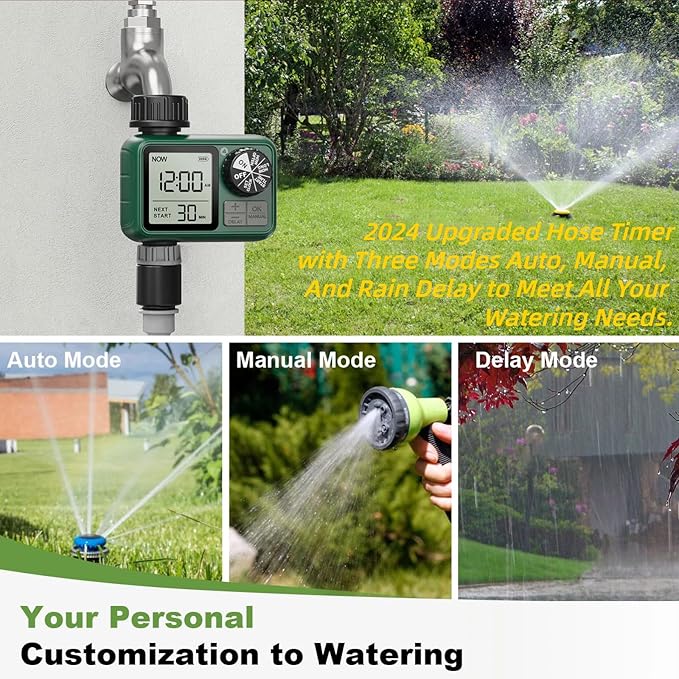 2 Pcs Sprinkler Timers, XinFuturse Water Timer, Programmable Garden Hose Timer with Rain Delay, Manual& Automatic Watering System, Waterproof Irrigation Controller Watering Lawn Evenly& Efficiently
