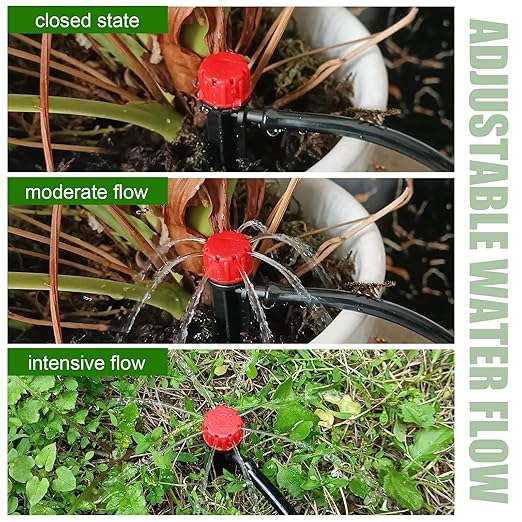 50pcs Drip Irrigation Emitters,Drip Irrigation Parts for 1/4" Drip Irrigation Tubing - Adjustable 360 Degree Water Flow Drippers, Garden Drip Irrigation Drippers for (4-7mm) Watering System