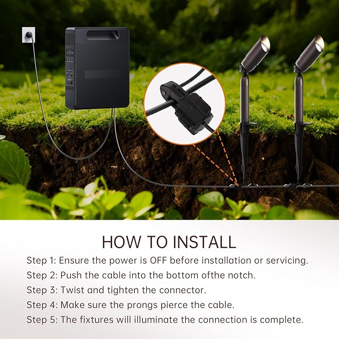 Outdoor Low Voltage Landscape Lighting - 12V Cast Aluminum Spot Lights with 5W 3000K Warm White LED Bulb Waterproof Spotlights Uplights with Wired Connectors for Yard Pathway Garden Tree Wall , 6 Pack