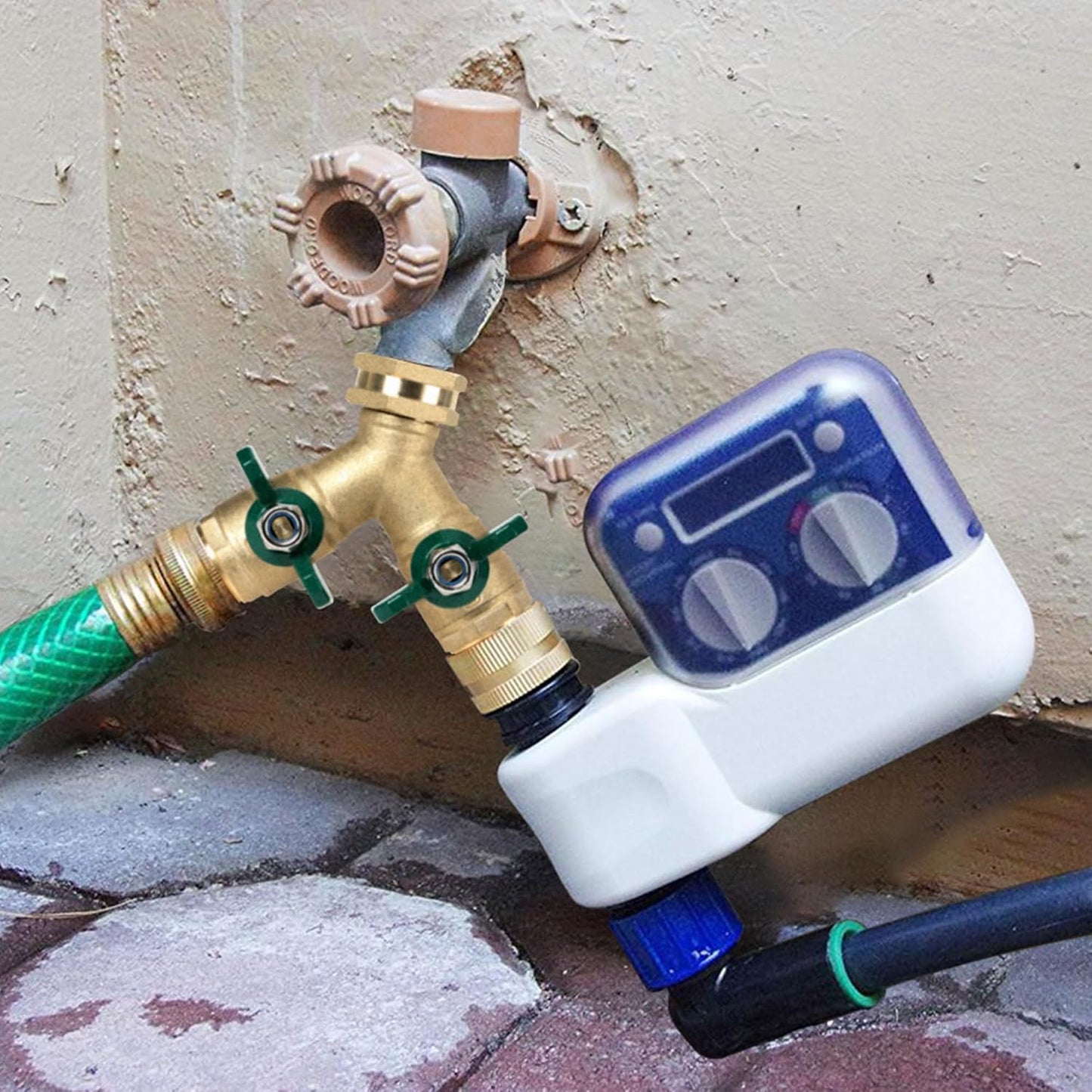 STYDDI Garden Hose Splitter Full Flow, Brass Heavy Duty Hose Splitter 2-Way High Flow, All Metal Hose Y Splitter with Shutoff, Outdoor Faucet Splitter Hose Connector, Water Hose Y Valve Tap Adapter