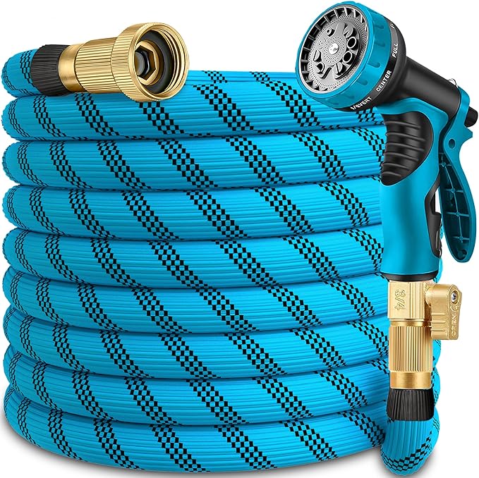 100 ft Garden Hose-Heavy Duty Water Hoses, Kink-free, Flexible&Lightweight Car Washing Pipe with 3/4" Solid Brass Connectors, Rubber Hoses with Spray