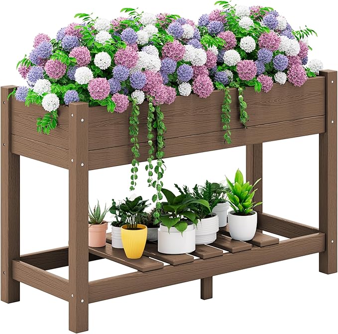 SERWALL Raised Garden Bed, HDPE Raised Bed for Gardening All Weather Use- Brown