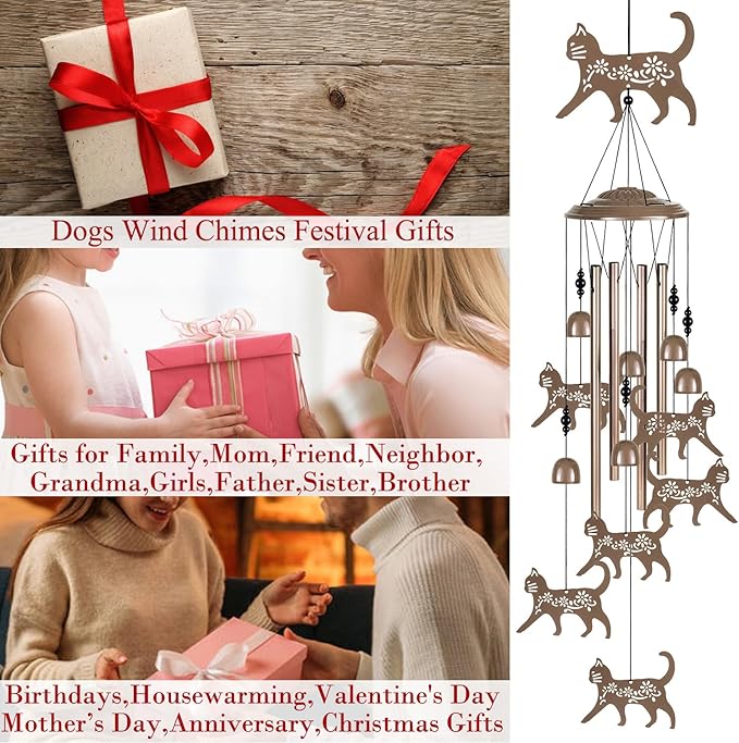 Outdoor Cats Wind Chimes Decor, Portable Mobile Wind Catcher, Sympathy Wind Bells, Memorial Gifts for Mom, Housewarming, Blessing WindChimes(Outside/Indoor/Home/Room/Porch/Yard/Tree/Garden Decorate)