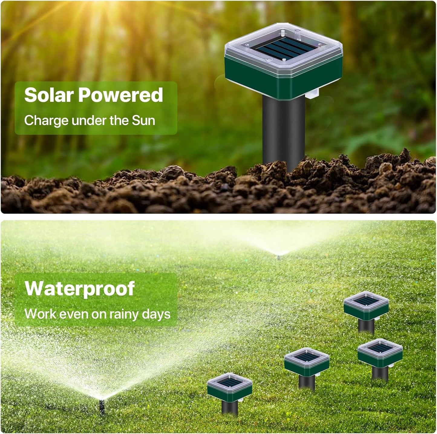 Mole Repellent Solar Powered for Lawns Snake Repellent for Yard Gopher Trap Groundhog Vole Repellent Ultrasonic Spike Outdoor Waterproof Sonic Chipmunk Rodent Burrowing Animals Deterrent Stake (8)