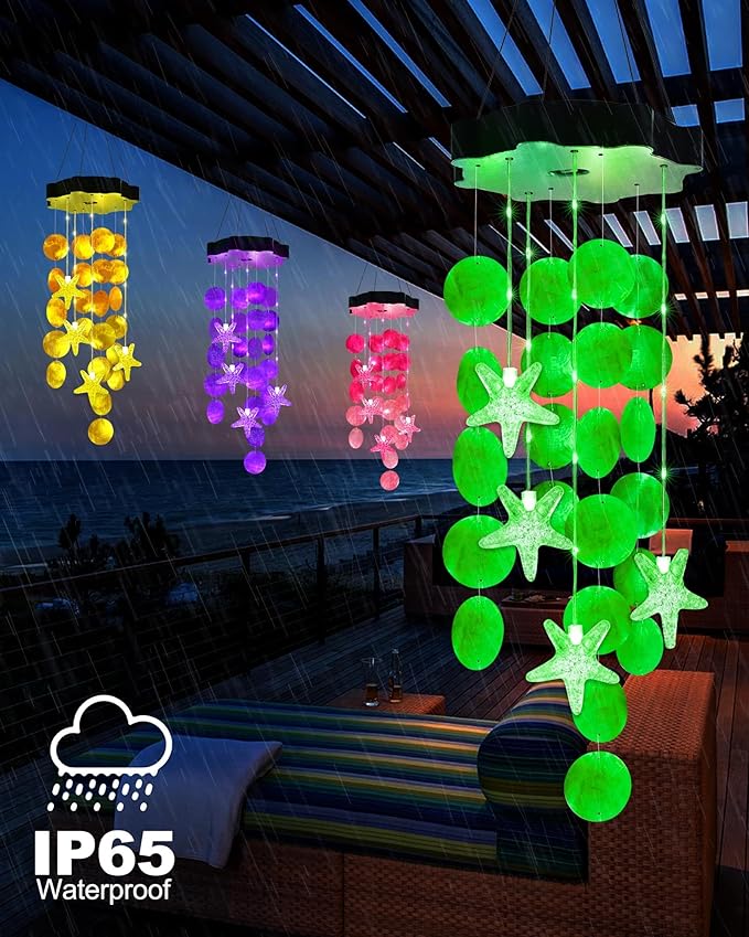 Toodour Solar Wind Chimes for Outside, Shells Light Gifts for Mom Grandma Women Wife Girls, Waterproof Solar Outdoor Decorative Mobile Light for Holiday Garden Porch Yard Outdoor Decor (Green)