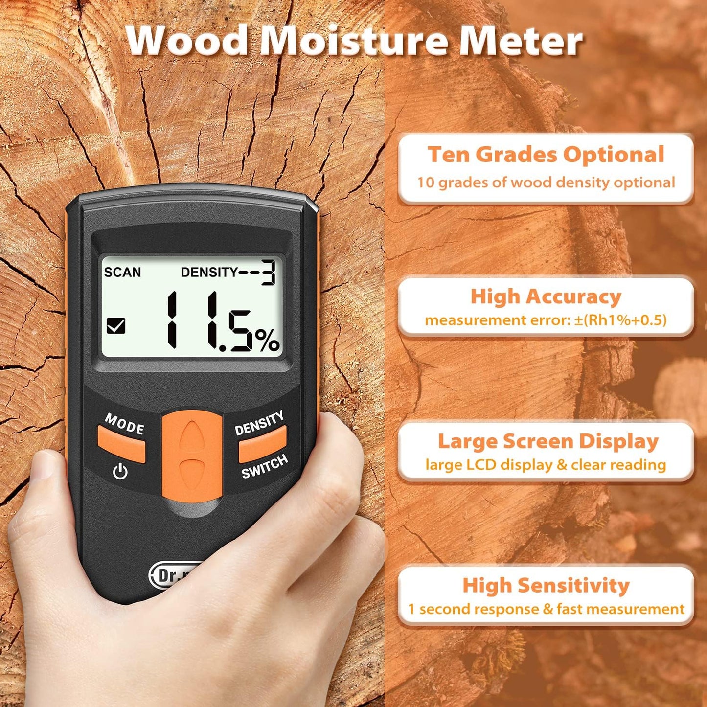 Pinless Wood Moisture Meter, Upgraded Version Inductive Pinless Tools Intelligent Moisture Meter Digital Moisture Meter for Wood (Range 4% - 80% RH; Accuracy: 0.5%), MD918
