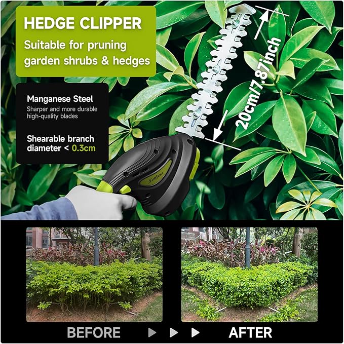 Hedge Trimmer Cordless,2 in 1 Hedge Shrub Grass Shears,21 V Electric Hedge Trimmer Grass Cutter Bush Trimmer with 2 PCS Rechargeable Battery for Garden, Lawn, Yard (Black)