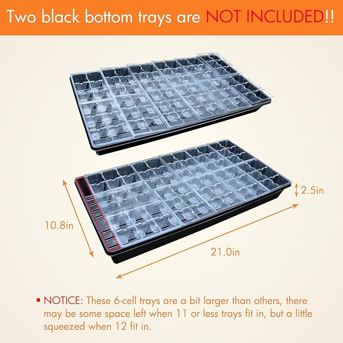Gardzen 120 Pack 6-Cell Seed Starting Tray for Seedlings, Plant Starter Trays with Drainage Holes for Seed Germination, 5.4x3.7 inches, Clear